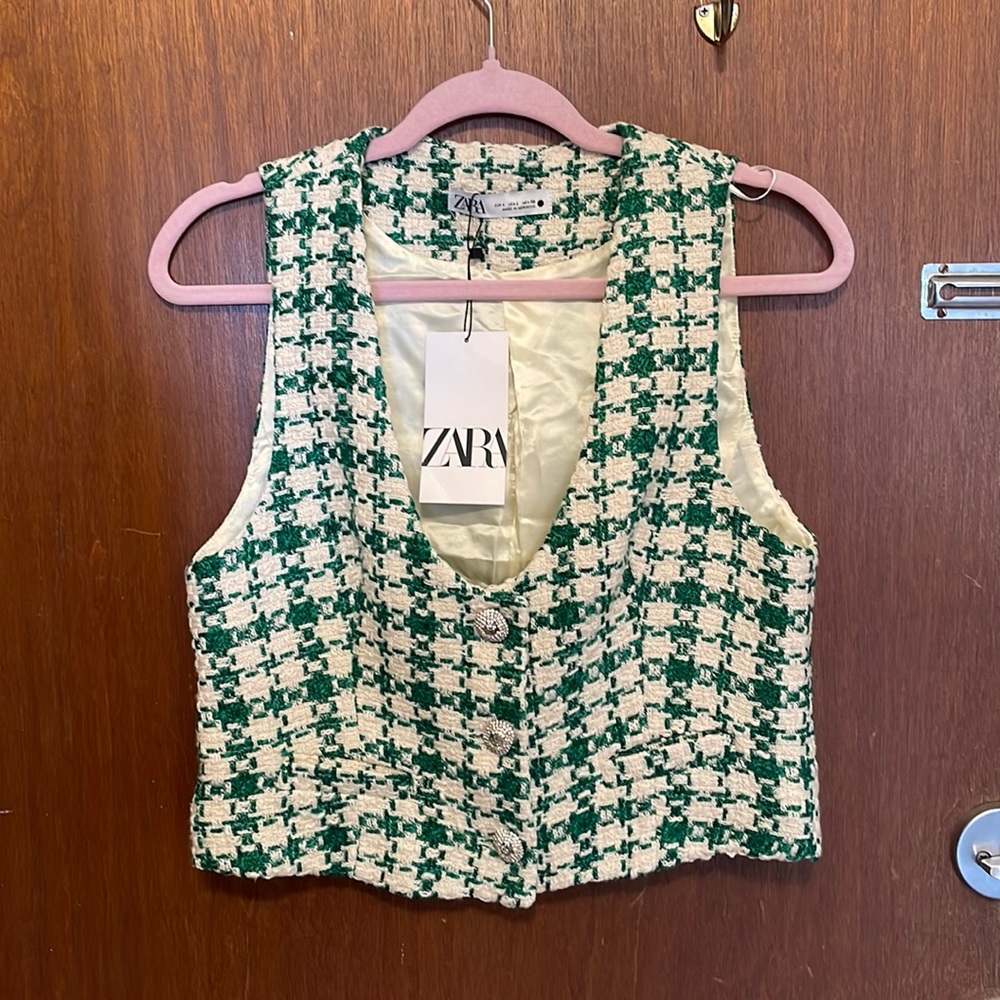 Zara Green Houndstooth Vest